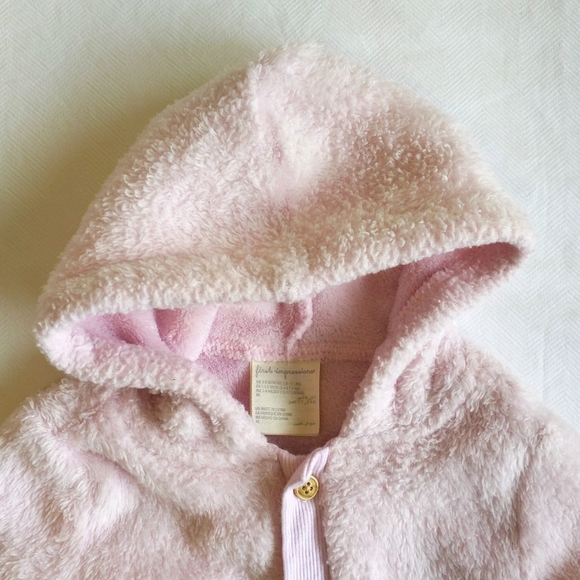first impressions fluffy pastel pink fleece hoodie cardigan sweater 3-6 months - Picture 3 of 6